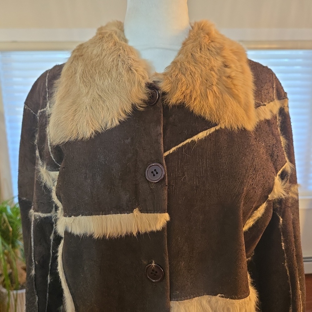 Vtg Guess Shearling Patchwork Chocolate Brown Sue… - image 6